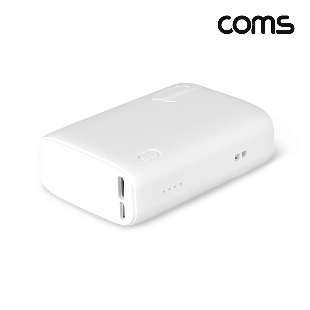 Coms 나비 고속 보조배터리 10000mAh White 2포트 18W 초소형 사이즈 NV159-PWB10