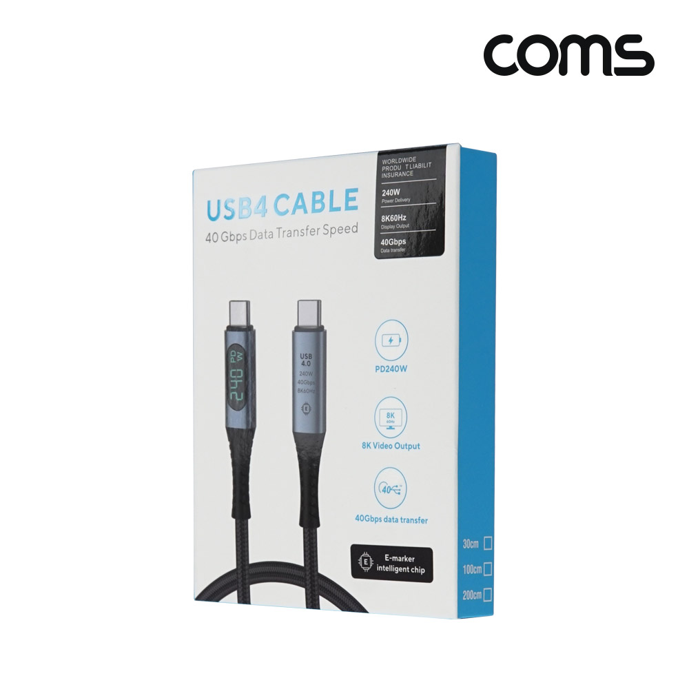 Coms USB 4.0 C타입 케이블 1m LCD 40Gbps 240W 48V 5A 8K@60Hz E-Marker 이마커