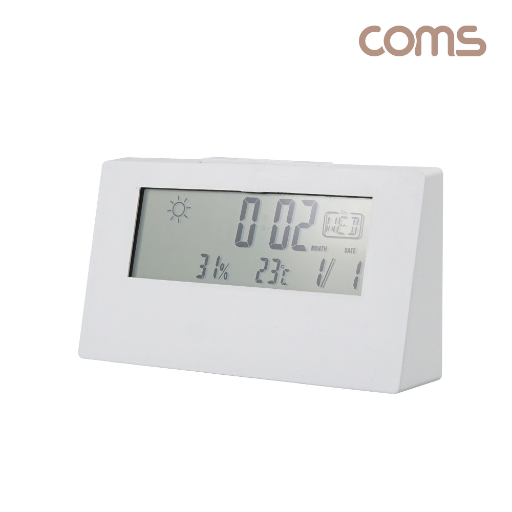 Coms LCD 디지털 알람 시계, 정시 알람, 달력, 날씨 온습도