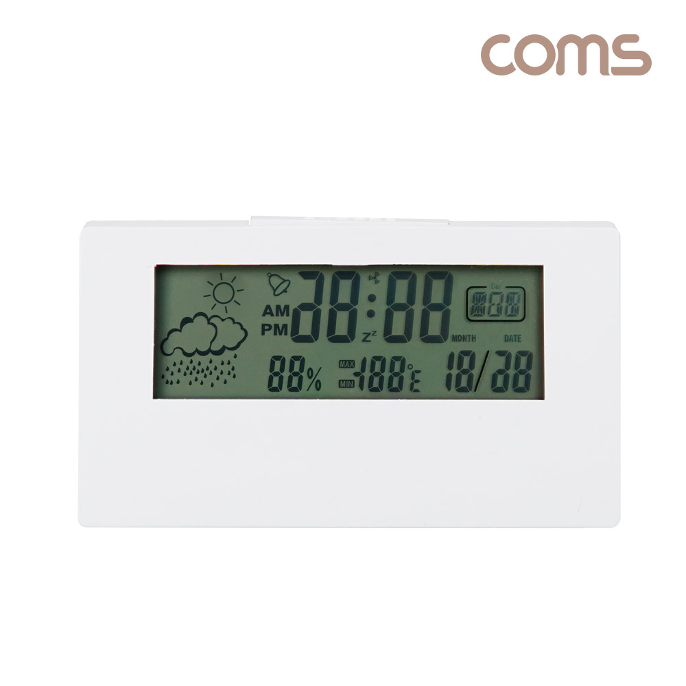 Coms LCD 디지털 알람 시계, 정시 알람, 달력, 날씨 온습도