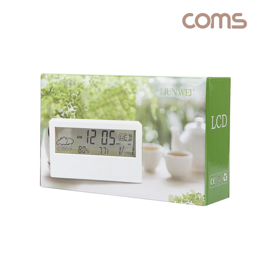Coms LCD 디지털 알람 시계, 정시 알람, 달력, 날씨 온습도
