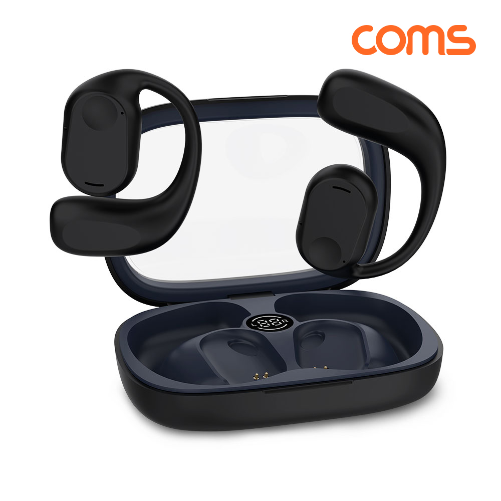 Coms 나비 블루이어 무선 이어셋 Black BT5.3 오픈형 크레들