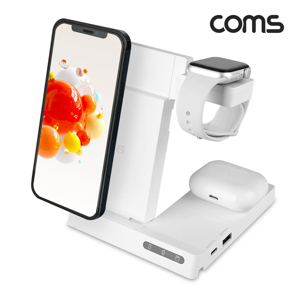 Coms 나비 멀티 무선 충전기(6 in 1) White 갤럭시워치/iOS 워치 충전 가능