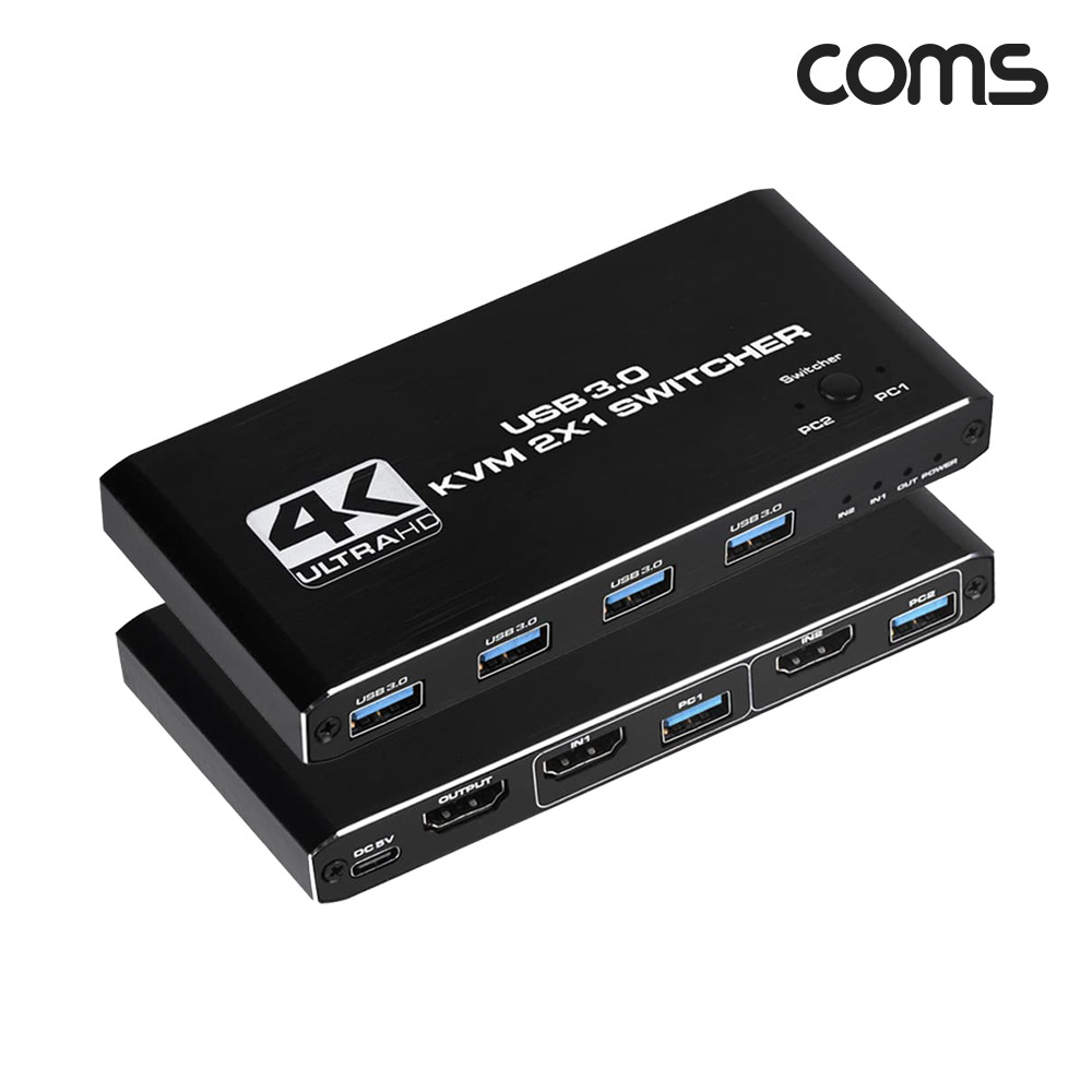 Coms HDMI KVM 스위치 선택기 2:1 PC 2대 제어 USB3.0 4포트 4K 60Hz