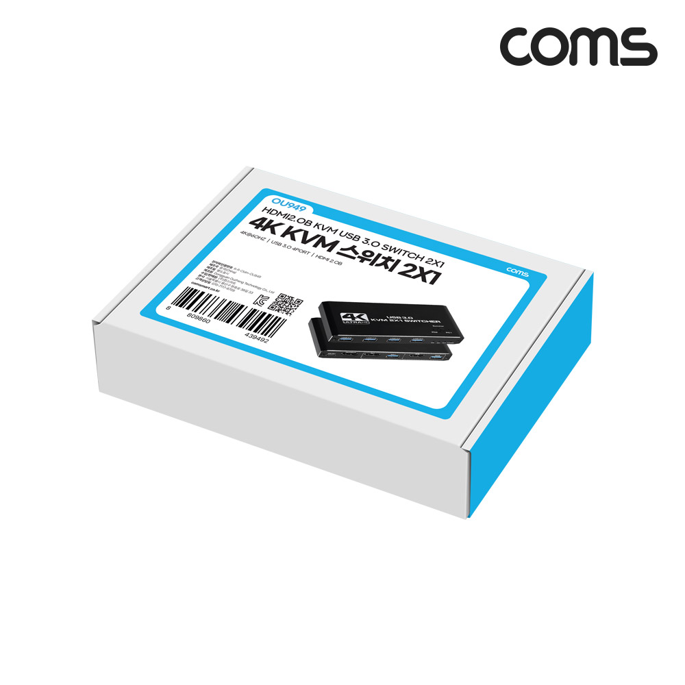 Coms HDMI KVM 스위치 선택기 2:1 PC 2대 제어 USB3.0 4포트 4K 60Hz