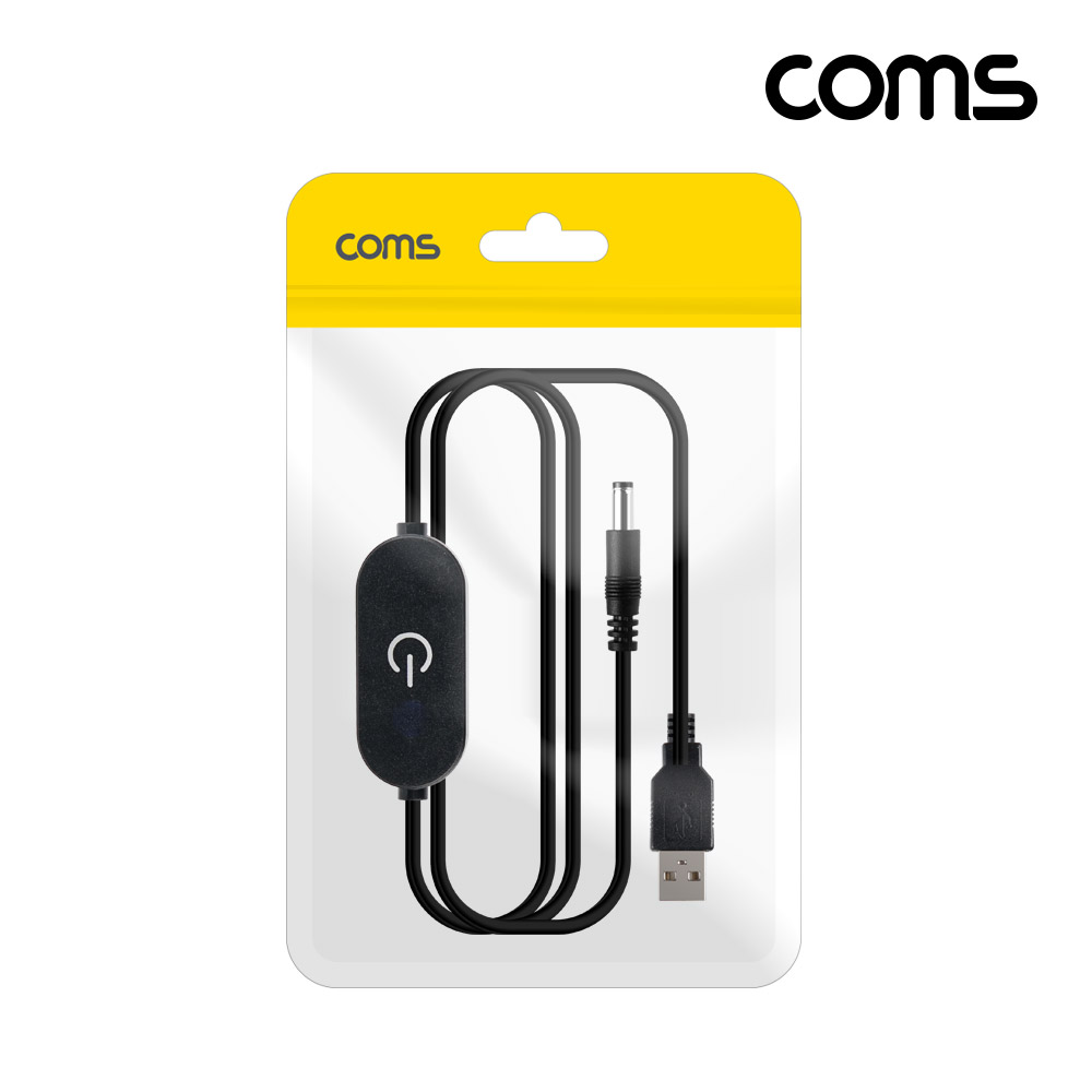 Coms 터치 스위치 전원 케이블 1m USB to DC 5.5x2.5 DC전원 on off LED 표시등 5V 12V