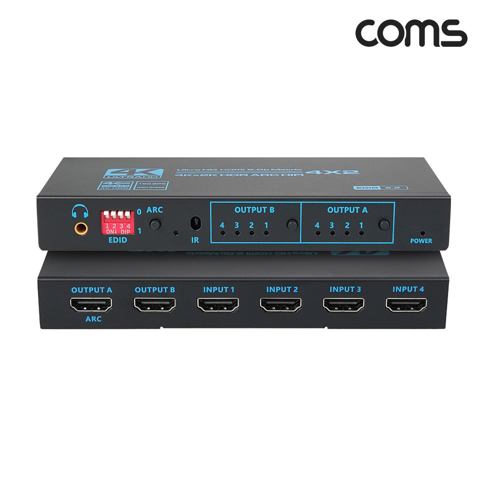 Coms 4K 60Hz HDMI 4x2 매트릭스 스위치 오디오 추출기 EDID ARC