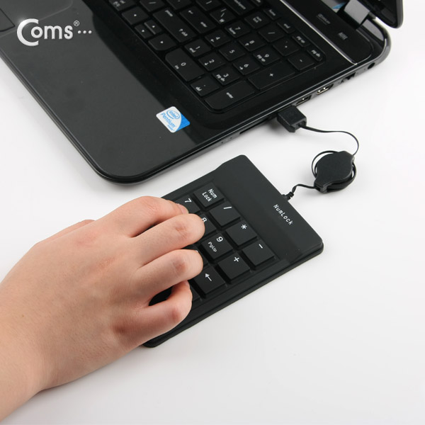 Coms 키패드 (USB 자동감김) 18 key 고무, 검정