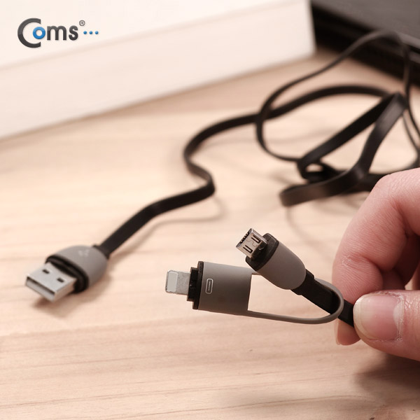 Coms IOS 8핀(8Pin) 케이블(2 in 1), 꼬리물기/Black 1M