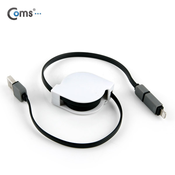Coms 스마트폰 2in1 멀티자동감김케이블(Micro USB(B) )Black