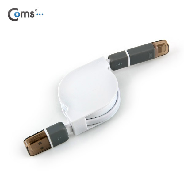 Coms 스마트폰 2in1 멀티 자동감김 케이블 White (Micro 5Pin/5핀, 8Pin/8핀)