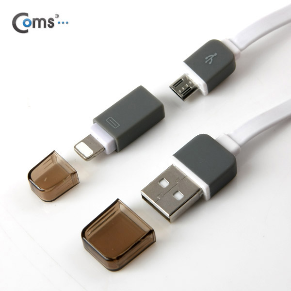 Coms 스마트폰 2in1 멀티 자동감김 케이블 White (Micro 5Pin/5핀, 8Pin/8핀)