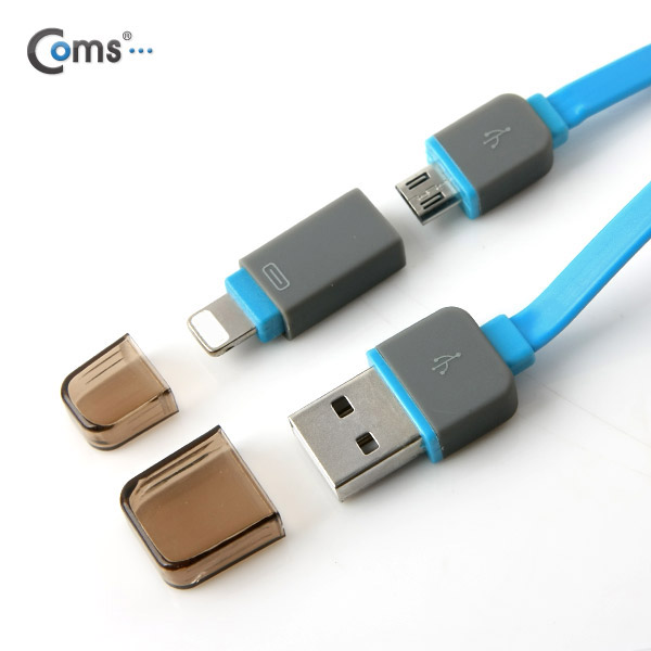 Coms 스마트폰 2in1 멀티 자동감김 케이블 Blue (Micro 5Pin/5핀, 8Pin/8핀)