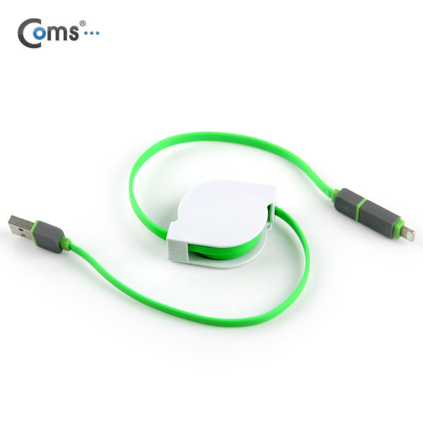 Coms 스마트폰 2in1 멀티 자동감김 케이블 Green (Micro 5Pin/5핀, 8Pin/8핀)