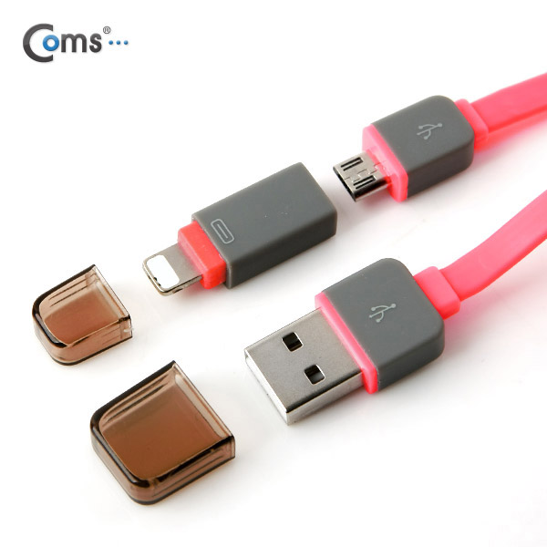 Coms 스마트폰 2in1 멀티 자동감김 케이블 Pink (Micro 5Pin/5핀, 8Pin/8핀)