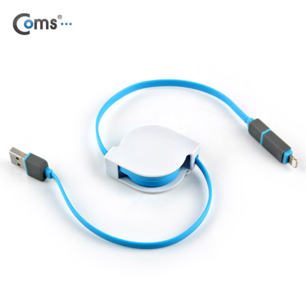 Coms 스마트폰 2in1 멀티자동감김케이블(Micro 5Pin (5핀)/8Pin)Blue/충전