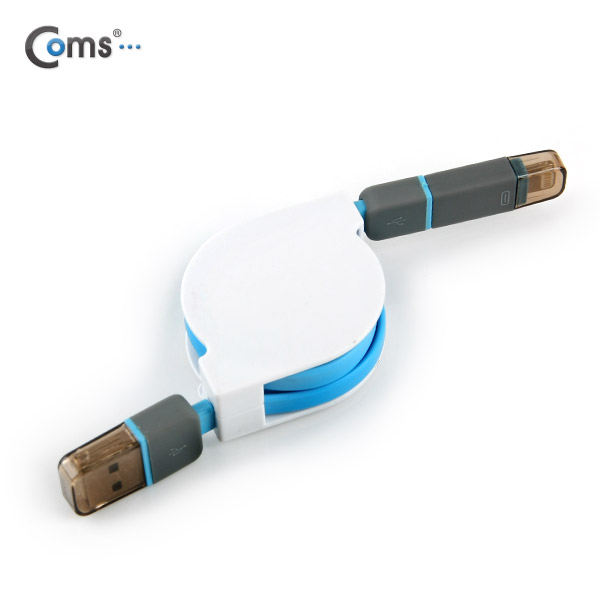 Coms 스마트폰 2in1 멀티자동감김케이블(Micro 5Pin (5핀)/8Pin)Blue/충전