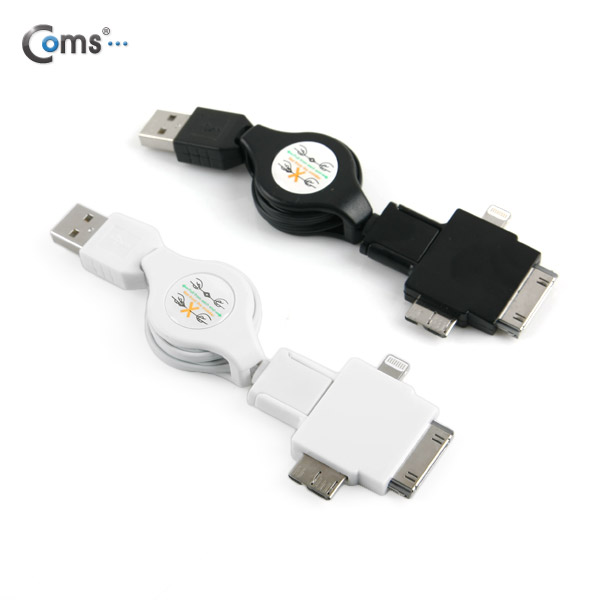Coms 스마트폰 멀티 케이블(4 in 1/자동감김), Black/충전