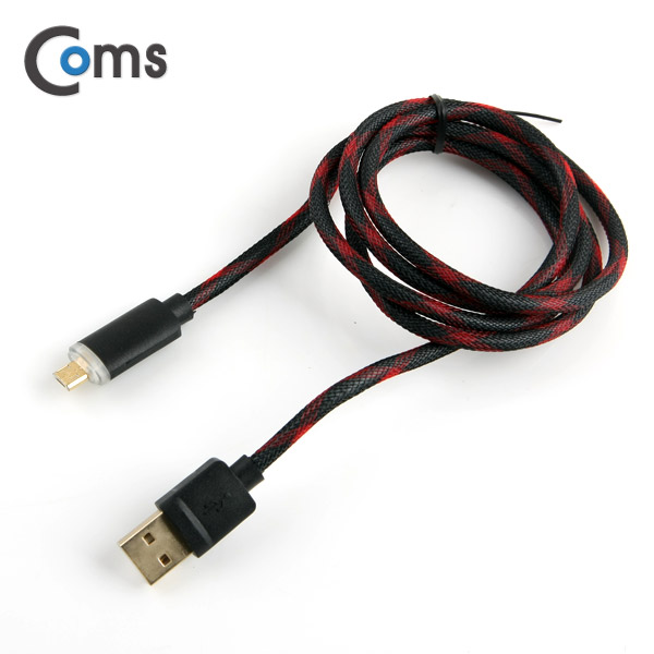 Coms USB/Micro USB(B) 케이블(LED), 고속충전, Black, 1M