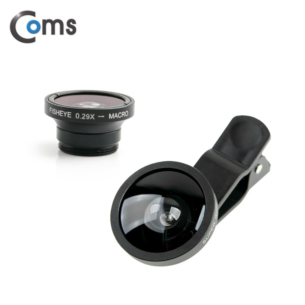 Coms 셀카렌즈, 스마트폰 카메라 확대경(3 in 1), 렌즈교체형 (Macro/피쉬아이/Wide)
