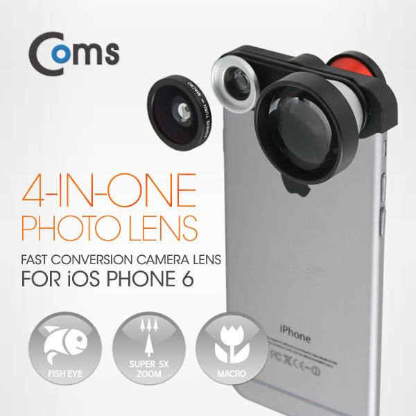 Coms 셀카렌즈, 스마트폰 카메라 확대경(4 in 1) iOS 스마트폰 6용
