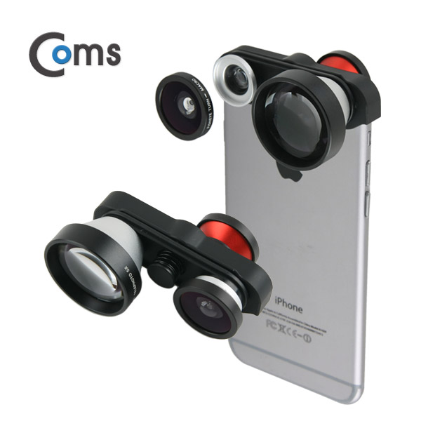 Coms 셀카렌즈, 스마트폰 카메라 확대경(4 in 1) iOS 스마트폰 6용