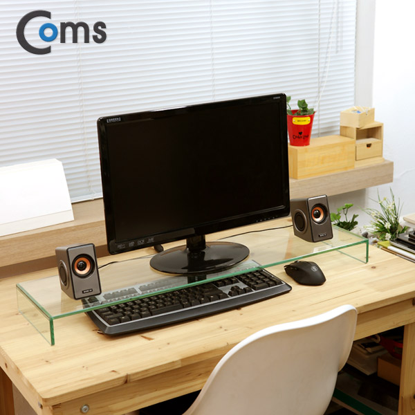Coms 듀얼 모니터 크리스탈 스탠드 /투명 (210 x 820) /두께 8mm