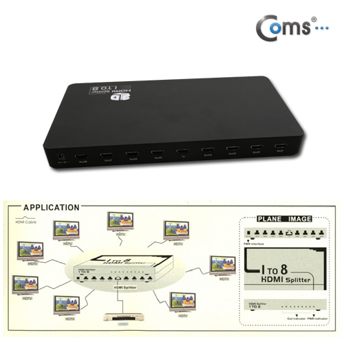 Coms HDMI 분배기 - 8:1 제품/ 영상 동시 출력/ HDMI 1.3 규격 지원