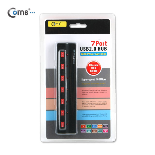 Coms USB 2.0 7포트 허브 (개별스위치)