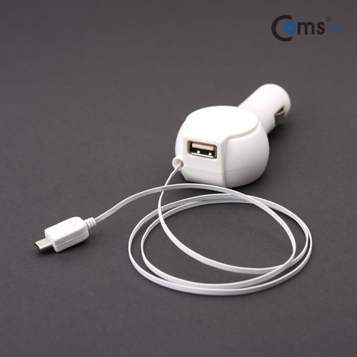 Coms DC 시가잭 USB 1P+Micro B(자동감김-70cm), 2.1  흑색/백색/ 시거잭
