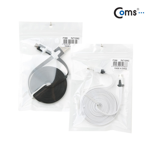Coms USB/Micro B 플랫 케이블 2M, 충전 & 데이터(블랙)