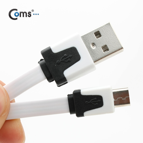 Coms USB/Micro B 플랫 케이블 3M, 충전 & 데이터(화이트)