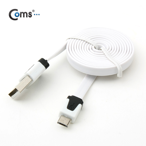 Coms USB/Micro B 플랫 케이블 3M, 충전 & 데이터(화이트)