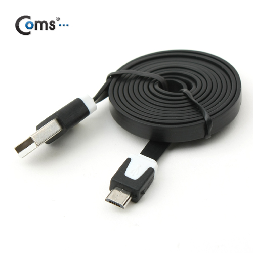 Coms USB/Micro B 플랫 케이블 2M, 충전 & 데이터(블랙)