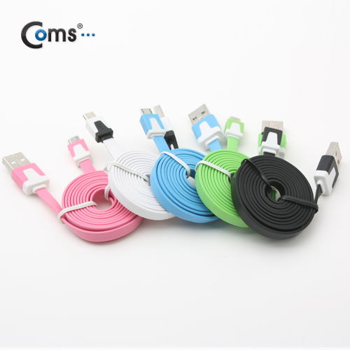 Coms USB/Micro B 플랫 케이블 충전&데이터 (블랙)