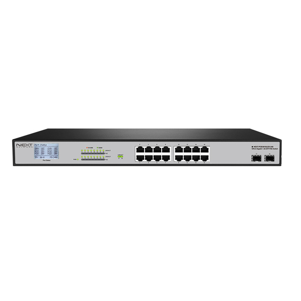NEXT-POE4018LED-240 16포트 기가비트 LCD POE+스위치/2SFP지원