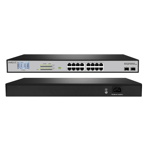 NEXT-POE4018LED-240 16포트 기가비트 LCD POE+스위치/2SFP지원