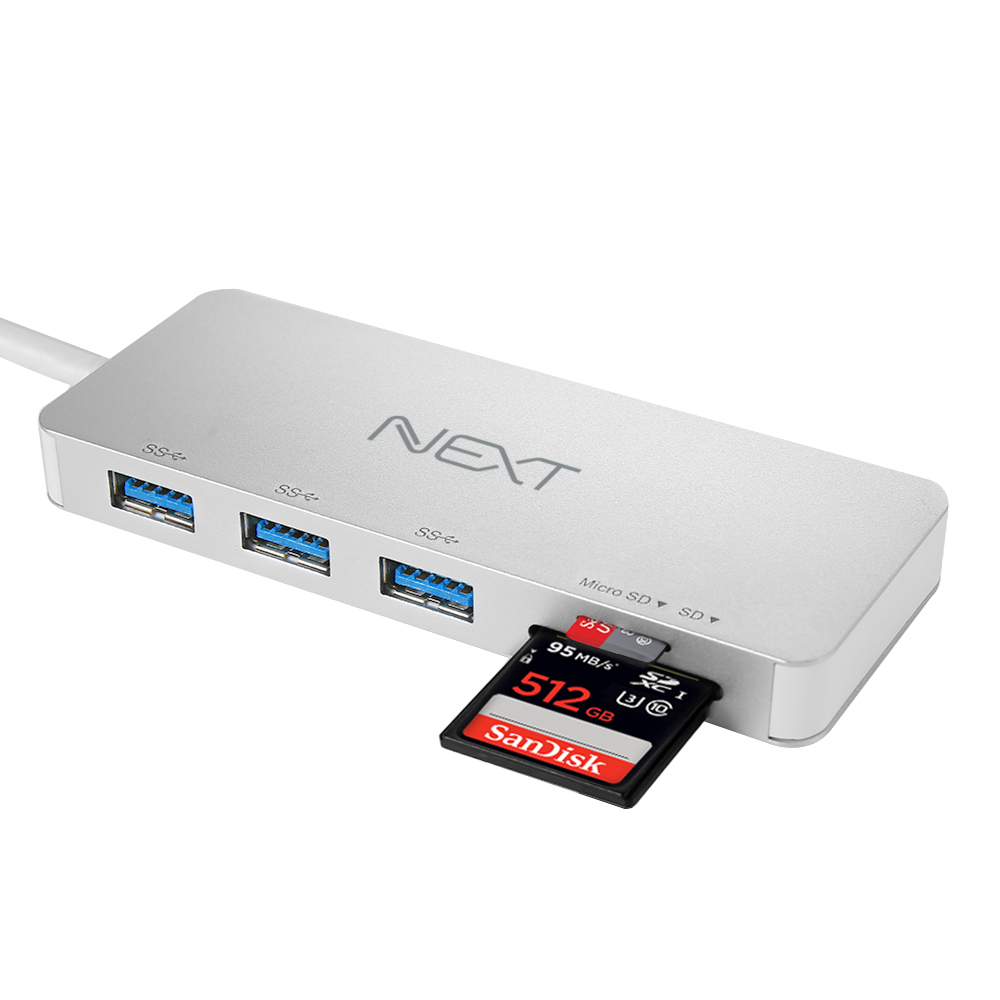 NEXT-9714TC 타입C to USB3.0 3포트+SD/Micro SD 카드리더기