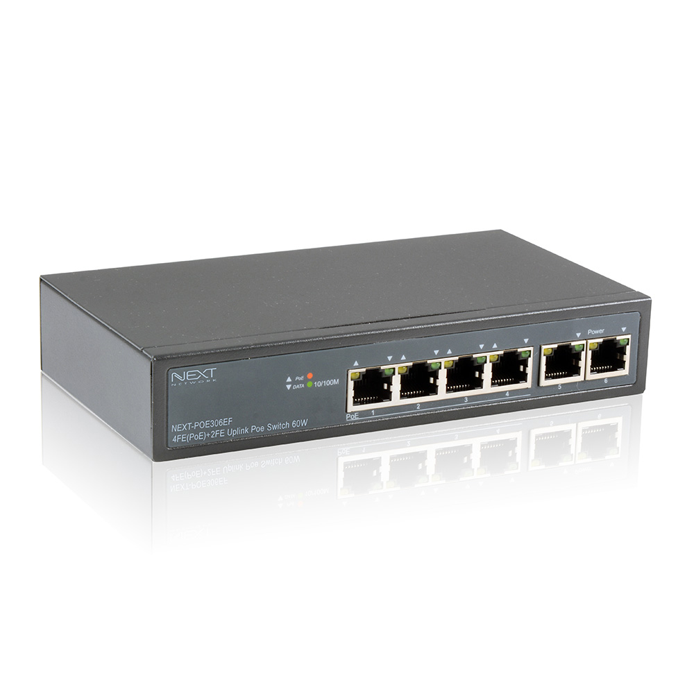 NEXT-POE306EF 10/100Mbps 4포트 + 2포트 Uplink POE스위치(65W)