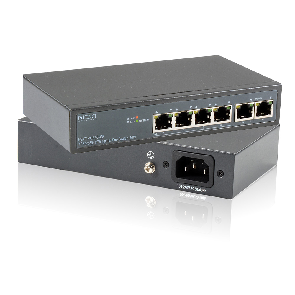 NEXT-POE306EF 10/100Mbps 4포트 + 2포트 Uplink POE스위치(65W)