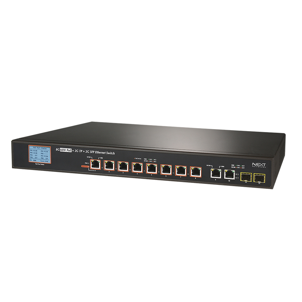 NEXT-POE3108UL2-SFP Ultra PoE Gigabit Ethernet Switch with LCD PoE Monitor