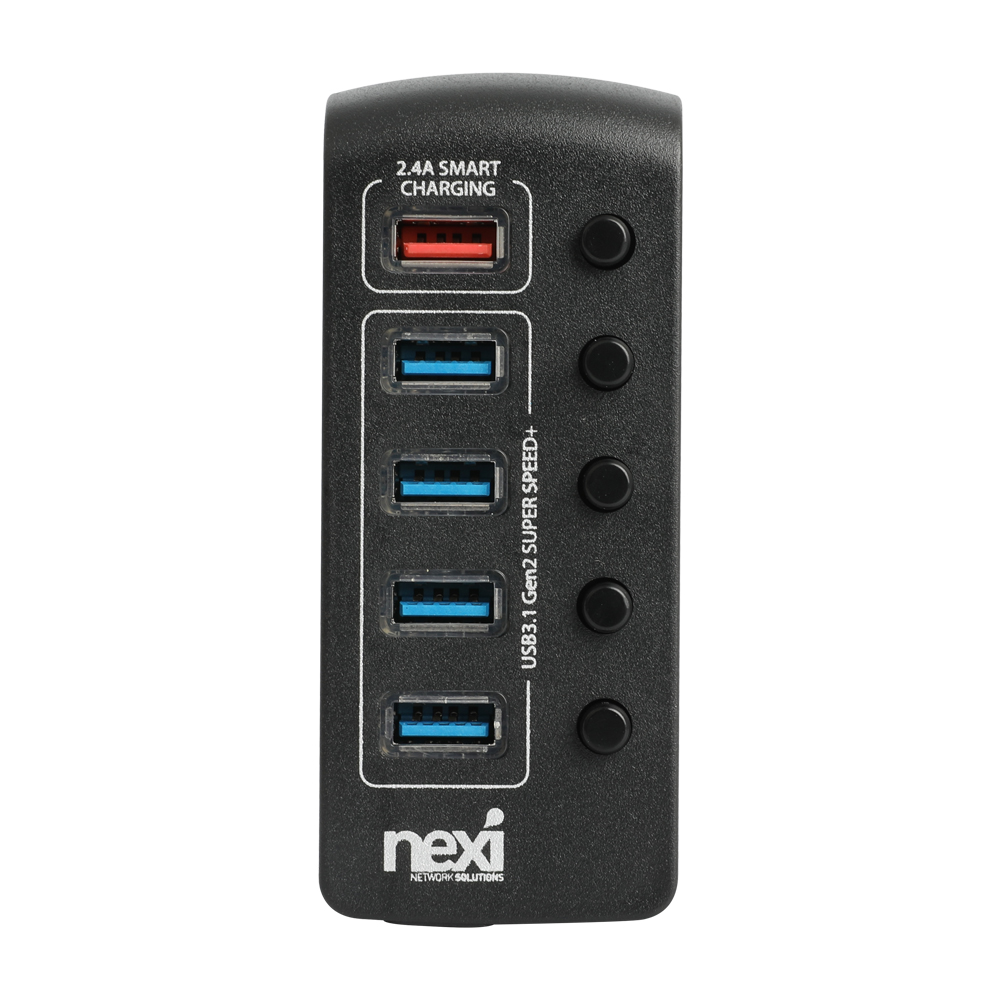 넥시 USB3.1 Gen2 4포트 + 충전 1포트 QC2.4 유전원허브 NX1233