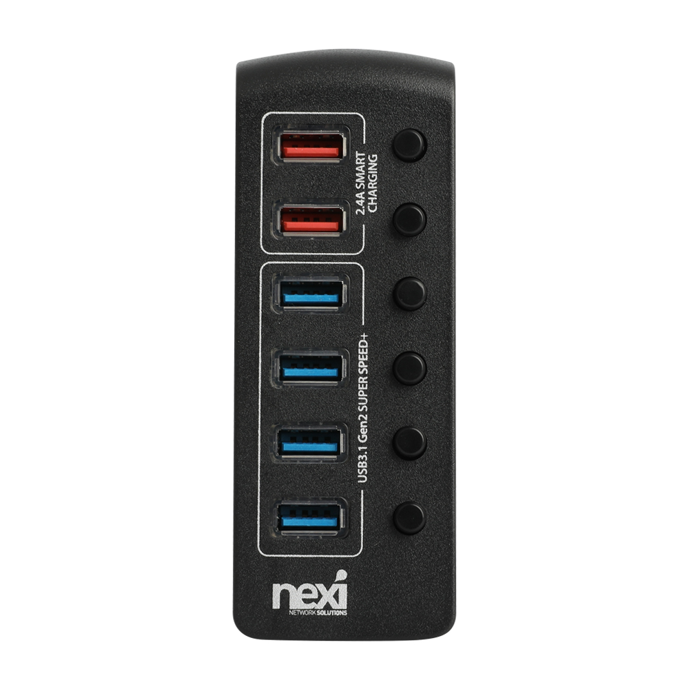 넥시 USB3.1 Gen2 4포트 + 충전 2포트 QC2.4 유전원허브 NX1234