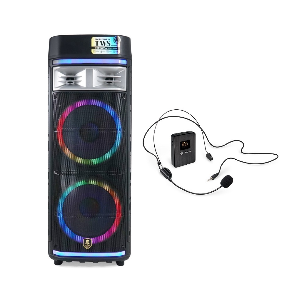 버스킹 이동식 앰프 300W 스피커 충전식 본체 + UHF 헤드 핀 마이크 1개 CR500NSC