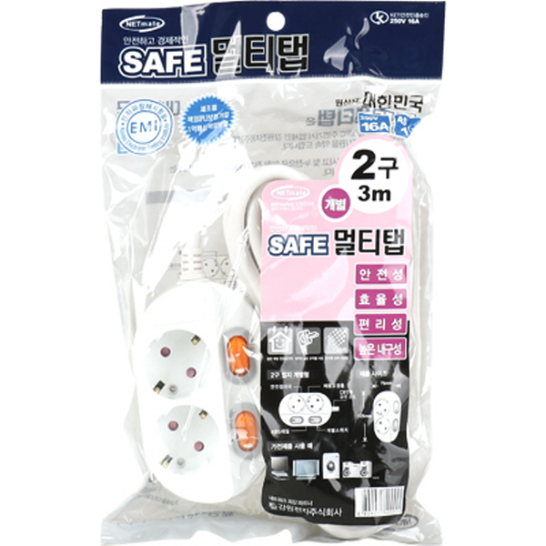 SAFE 멀티탭 NM-230SFS 2구 개별 접지 3m