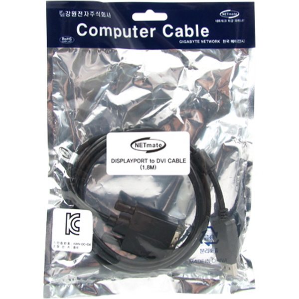 NETmate DC-D4 (Black) DisplayPort to DVI 케이블 1.8m