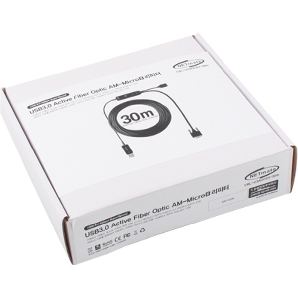 NETmate CBL-U3AOC03-30M USB3.0 Fiber Optic AM-MicroB(Lock) 리피터 30m (전원 아답터 포함)