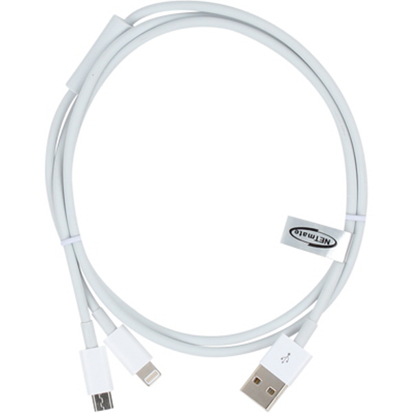 NETmate NMC-UL02W 마이크로 5핀 & A사 8핀 멀티 충전 케이블 2m(화이트/2 in 1)