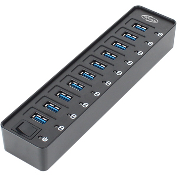 NETmate NMU-HY10 USB3.0 10포트 유전원 허브(12V3A 전원 아답터 포함)