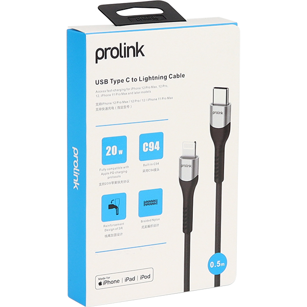 PROLINK PF444A-0050 USB-C - MFi 라이트닝 케이블 0.5m